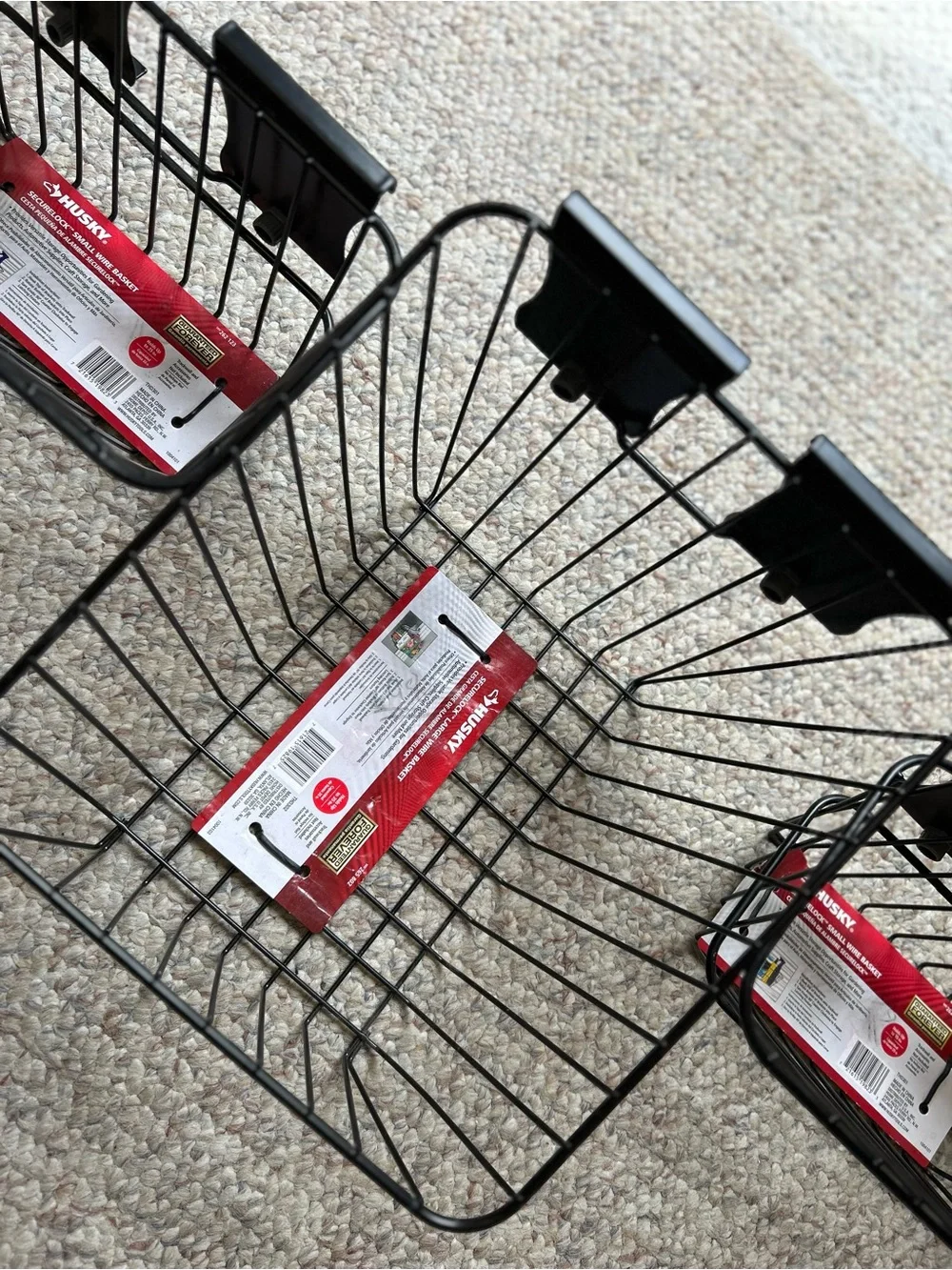 HUSKY Wall & Track System. Black Wire Clip-On Storage Baskets -Set/3. Heavy duty